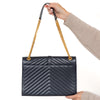 Saint Laurent Navy Leather Large  Envelope Shoulder Bag