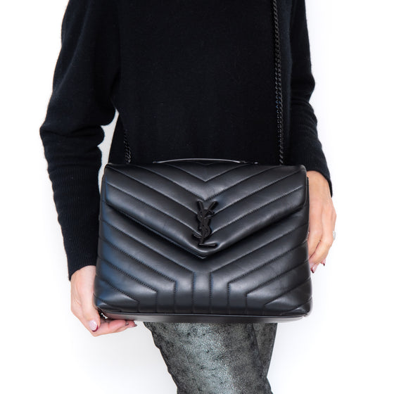 Saint Laurent  Loulou Medium Quilted Black Leather Shoulder Bag