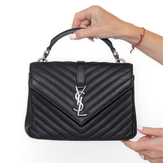 Saint Laurent Medium Black Monogram Matelasse College Bag
