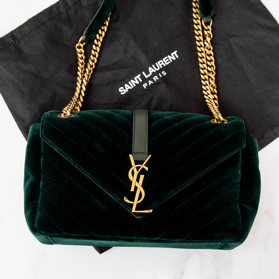 Saint Laurent Velvet Matelassé Chevron Medium Monogram Chain Bag
