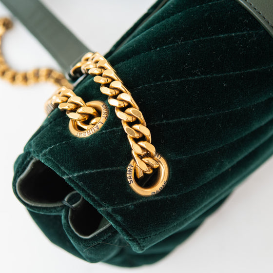 Saint Laurent Velvet Matelassé Chevron Medium Monogram Chain Bag