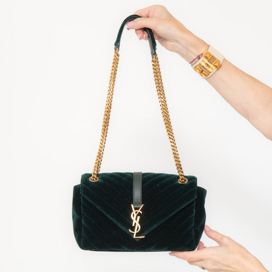 Saint Laurent Velvet Matelassé Chevron Medium Monogram Chain Bag