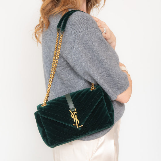 Saint Laurent Velvet Matelassé Chevron Medium Monogram Chain Bag