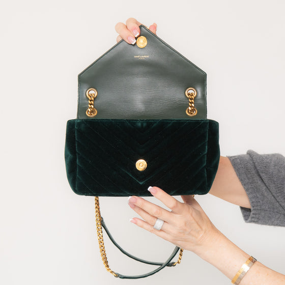 Saint Laurent Velvet Matelassé Chevron Medium Monogram Chain Bag