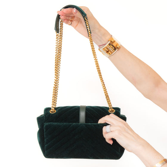 Saint Laurent Velvet Matelassé Chevron Medium Monogram Chain Bag