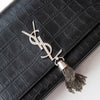 Saint Laurent Kate Black Mock Croc Monogram tassel bag