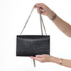 Saint Laurent Kate Black Mock Croc Monogram tassel bag