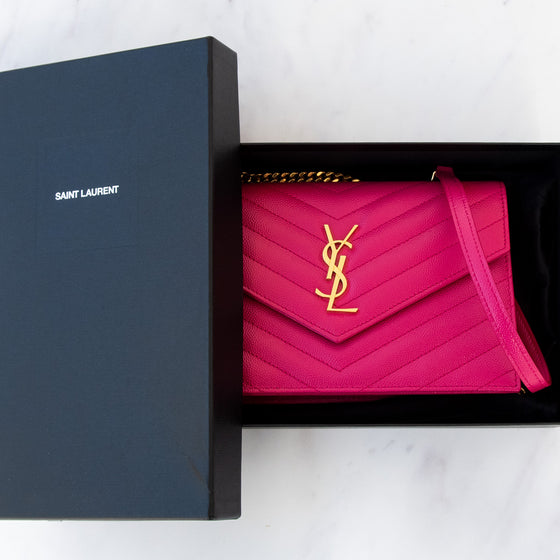 Saint Laurent Envelope Pink Leather Wallet In Chain Bag