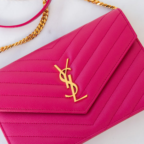 Saint Laurent Envelope Pink Leather Wallet In Chain Bag