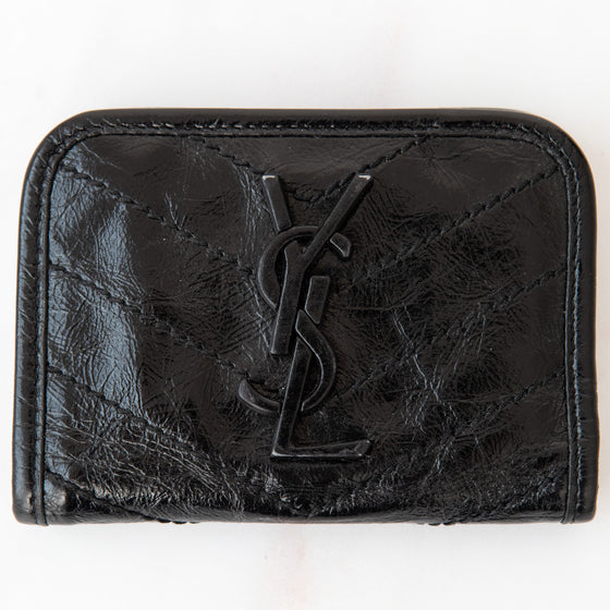 Saint Laurent Crinkled Calfskin Matelasse Monogram Niki Fold Wallet