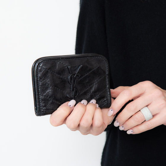 Saint Laurent Crinkled Calfskin Matelasse Monogram Niki Fold Wallet