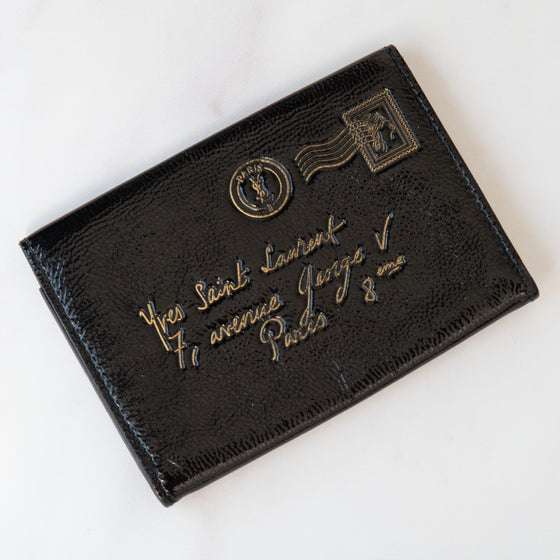 Yves Saint Laurent Rive Gauche Leather Black Y Mail Envelope Card Holder Wallet