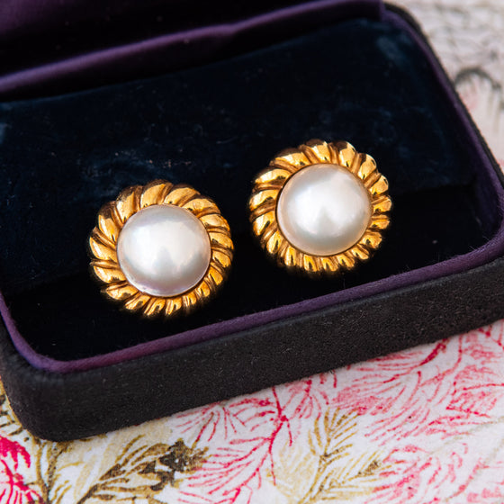 Tiffany Clip On Mabe Pearl And Gold Earrings - EVEYSPRELOVED