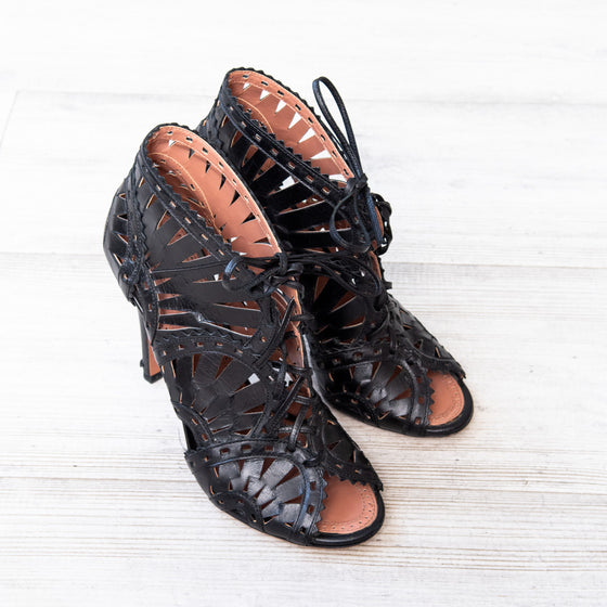 Alaia Black Leather Open Toe Ankle Boots Alaia