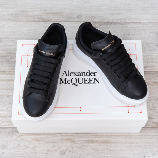 Alexander McQueen Black Larry Lace Up Leather Trainers