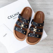  Celine Black Leather Tippi Slider Sandals
