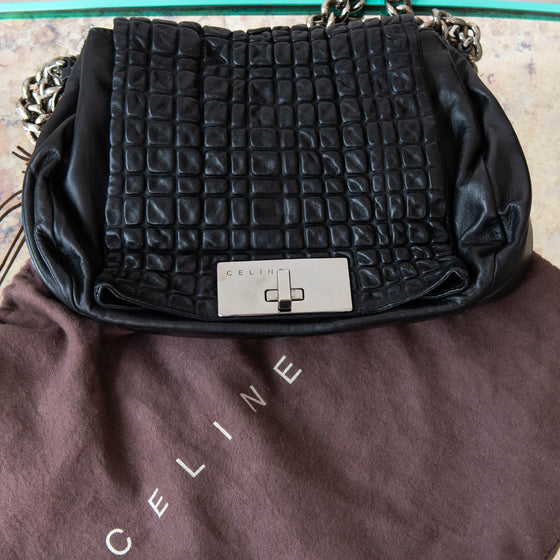 Celine Vintage Black Leather Shoulder Bag Celine