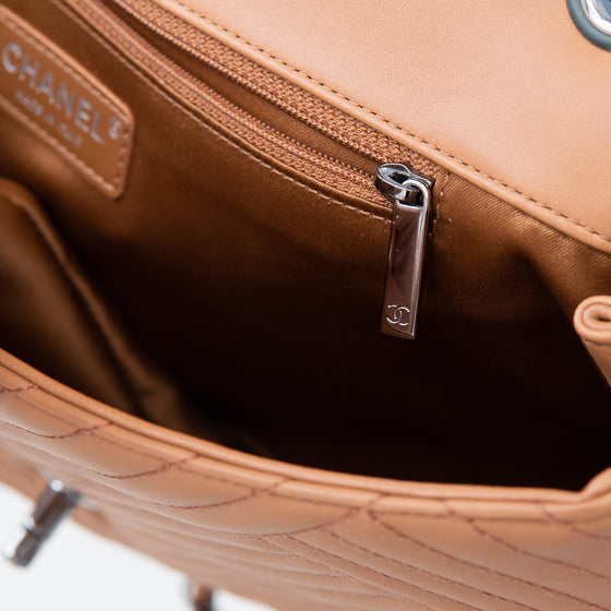 Chanel Chevron Tan Leather Flap Bag