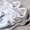 Chanel CC Logo Metallic Silver And White Trainers Size 39 - EVEYSPRELOVED