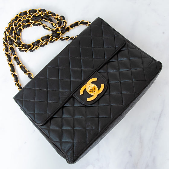 Chanel Vintage Black Single Flap Jumbo Bag