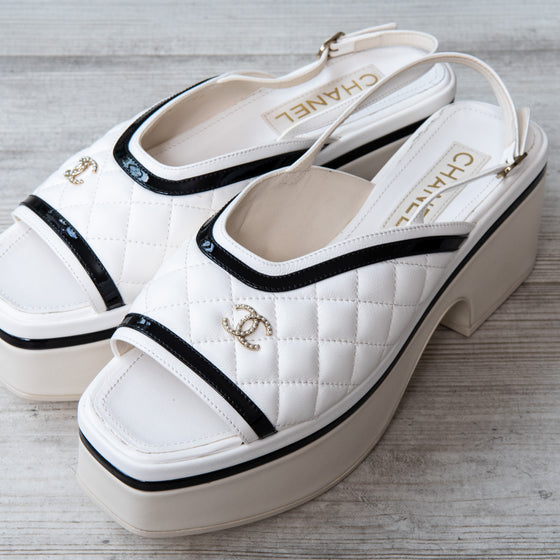 Chanel White Open Toe Wedge Sandals – EVEYSPRELOVED
