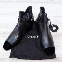  Chanel Black Leather Ankle Boots Velvet Toe Detail
