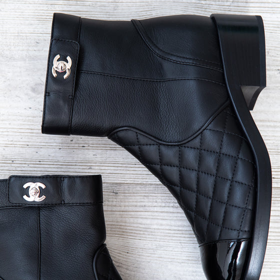 Chanel Black Quilted Leather Ankle Boots