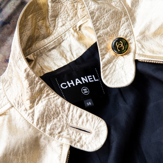 Chanel Gold Tone Leather Bomber Jacket