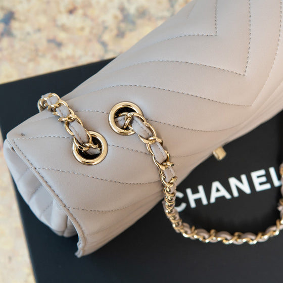 Chanel Beige Chevron Flap Bag