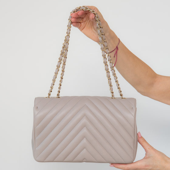 Chanel Beige Chevron Flap Bag