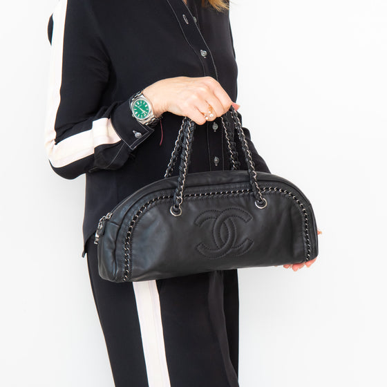 Chanel Medium Bowler Bag in Black Lamb Leather