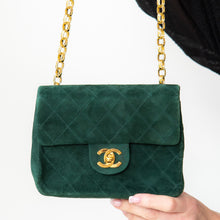  Chanel Vintage Green Mini Square Suede Flap Bag