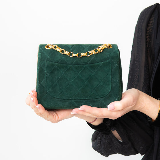 Chanel Vintage Green Mini Square Suede Flap Bag