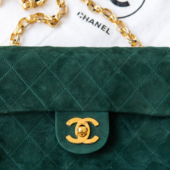 Chanel Vintage Green Mini Square Suede Flap Bag