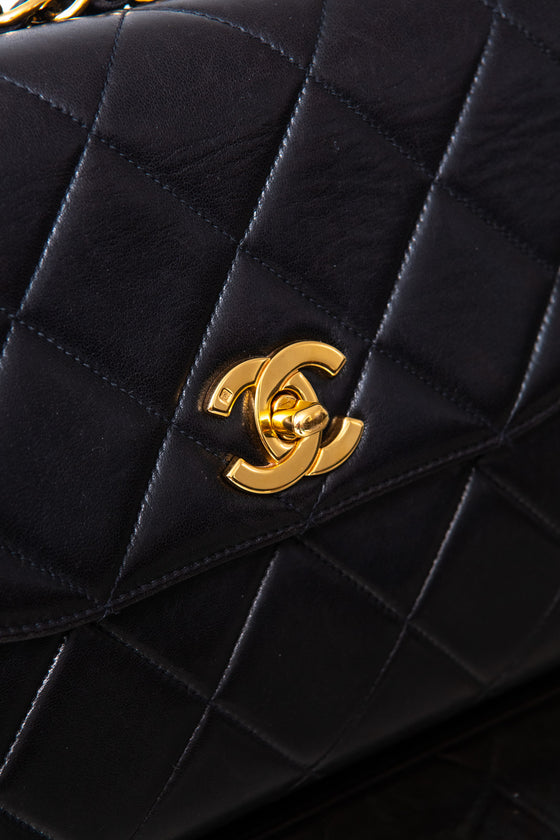 Chanel Black Turn Lock Flap Bag Chain Top Handle
