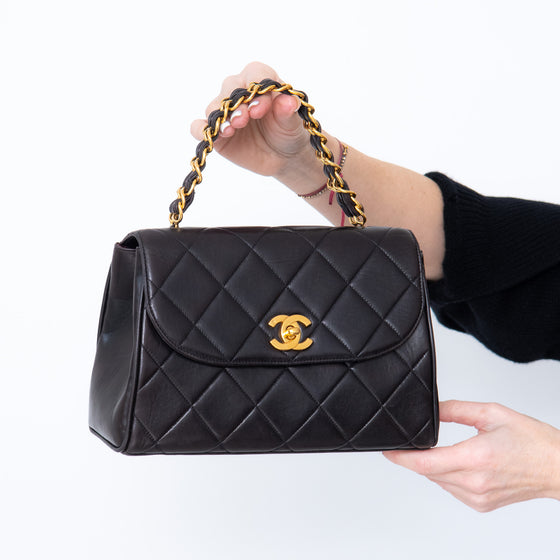 Chanel Black Turn Lock Flap Bag Chain Top Handle