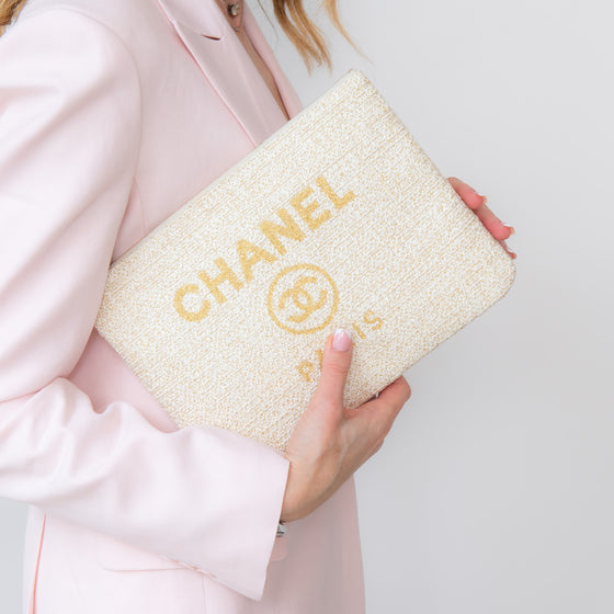 Chanel Cream Deauville Large Clutch Bag