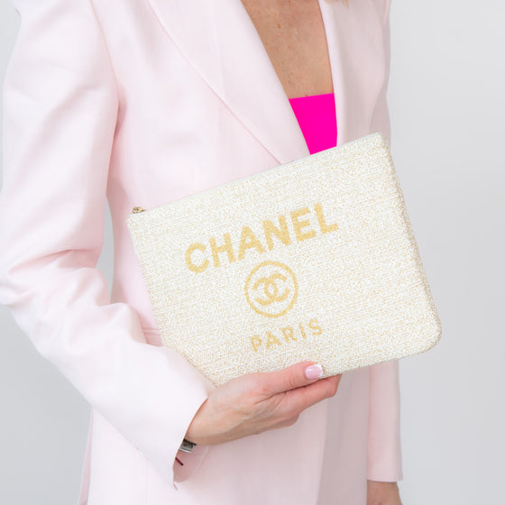 Chanel Cream Deauville Large Clutch Bag