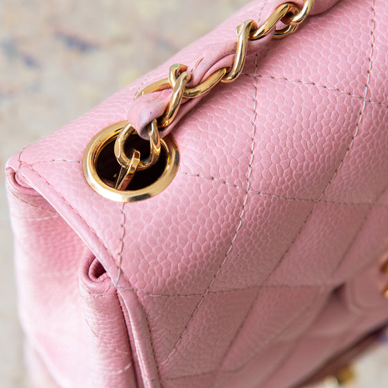 Chanel Mini Square Pink Caviar Leather Bag