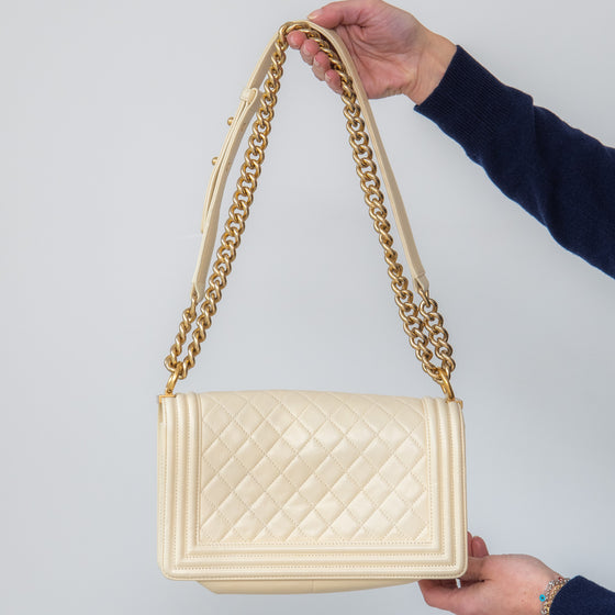 Chanel  Quilted Old Medium Ivory Boy Bag