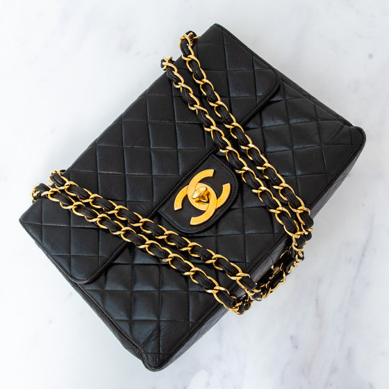 Chanel Vintage Black Single Flap Jumbo Bag