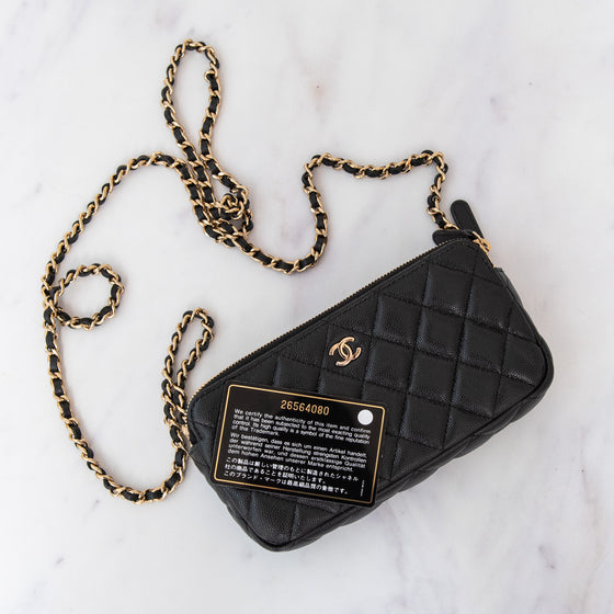 Chanel Black Caviar Leather Double Zip Crossbody Bag