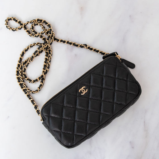 Chanel Black Caviar Leather Double Zip Crossbody Bag