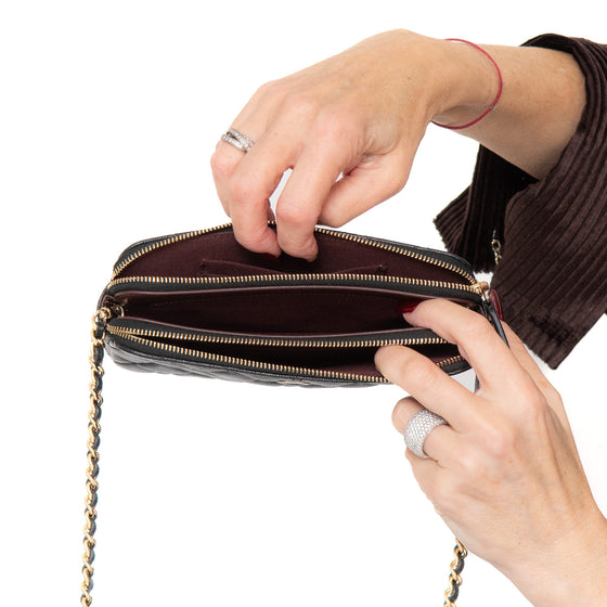 Chanel Black Caviar Leather Double Zip Crossbody Bag
