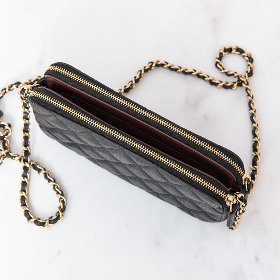 Chanel Black Caviar Leather Double Zip Crossbody Bag