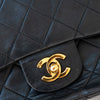 Chanel Medium Double Classic Flap Bag In Black Lambskin Leather With Gold Tone Hardware