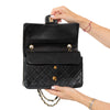 Chanel Medium Double Classic Flap Bag In Black Lambskin Leather With Gold Tone Hardware