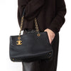 Chanel Black Micro Chevron Surpique Lambskin Leather Tote Bag