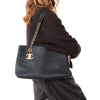 Chanel Black Micro Chevron Surpique Lambskin Leather Tote Bag