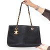 Chanel Black Micro Chevron Surpique Lambskin Leather Tote Bag